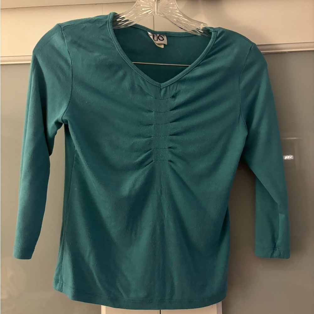Clio Teal Long Sleeve V-Neck Top